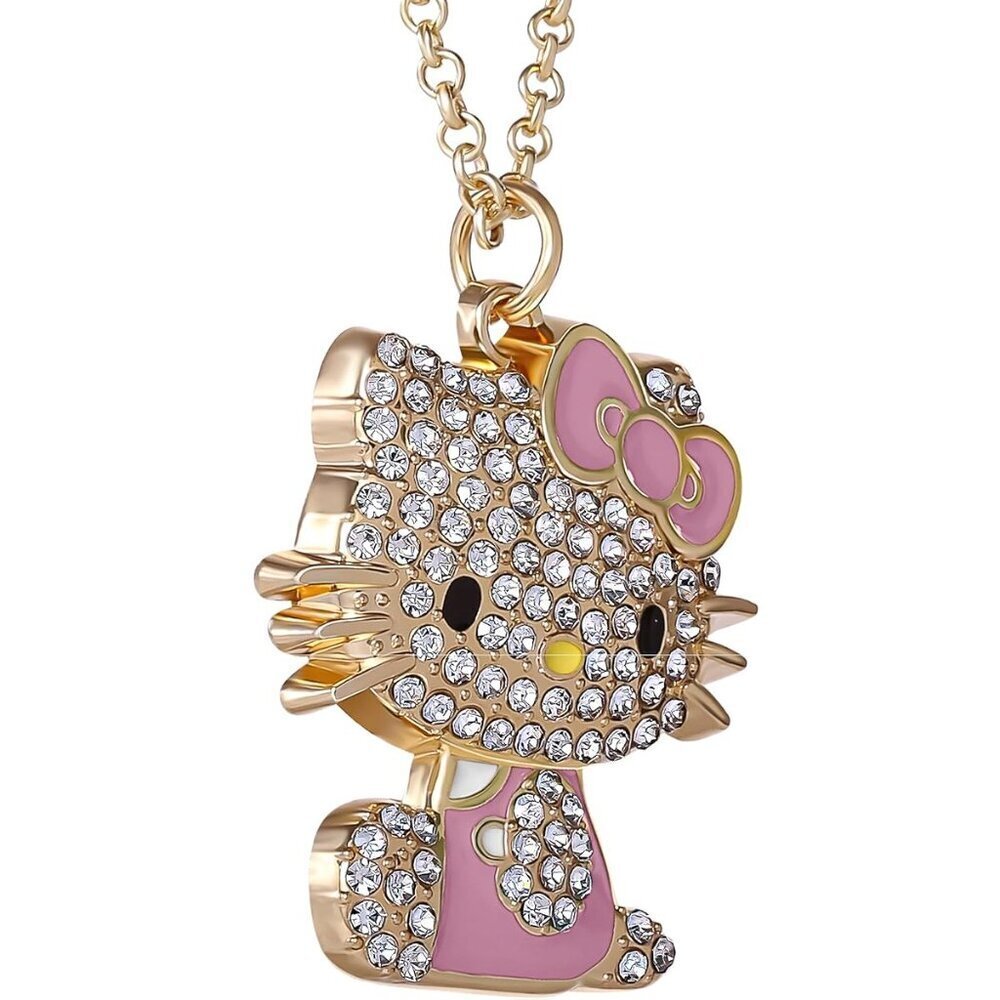 Hello Kitty Pendant Necklace Enamel Crystal 16 3-Inch Adjustable Jewelry - Picture 5 of 6